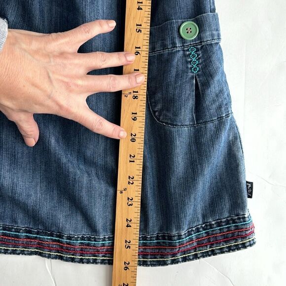 PUMPKIN PATCH Pinafore Dress US Sz‎ 9 Denim Look Lined Zip Pockets Button Trim - Picture 16 of 16